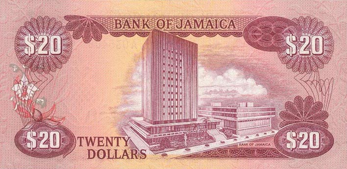 Back of Jamaica p63: 20 Dollars from 1977