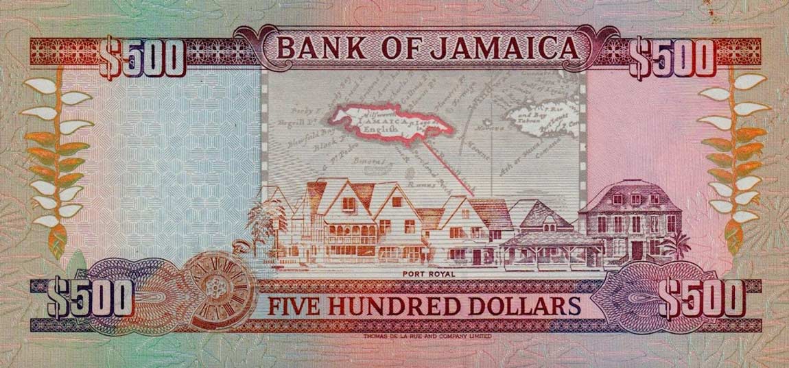 Back of Jamaica p77a: 500 Dollars from 1994