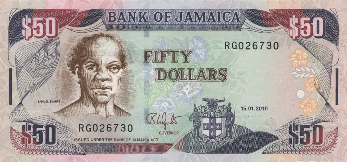 Front of Jamaica p83e: 50 Dollars from 2010