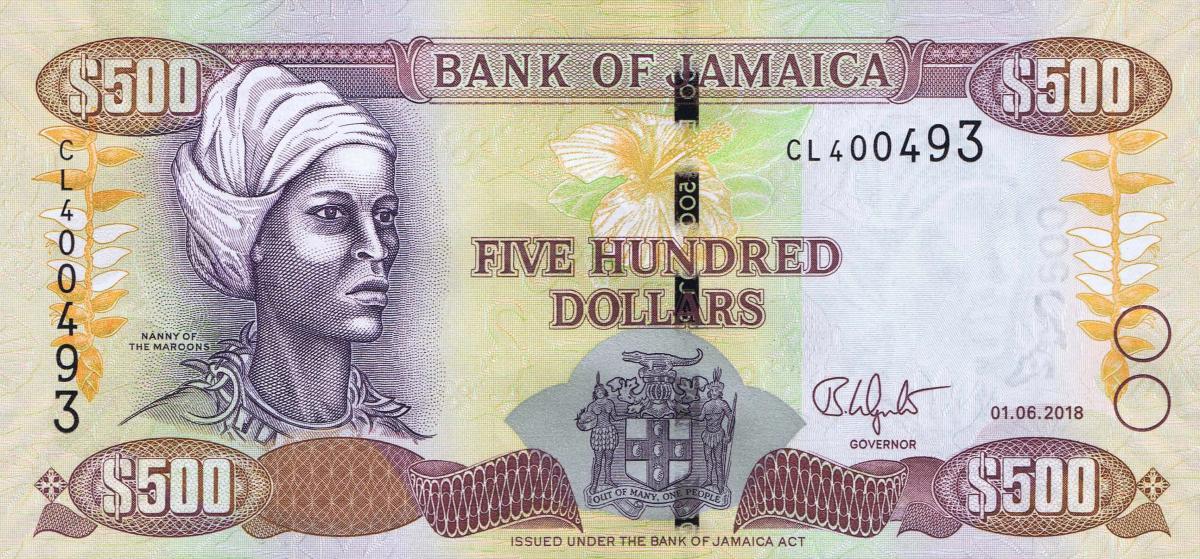 Front of Jamaica p85l: 500 Dollars from 2018