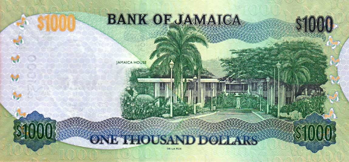 Back of Jamaica p86i: 1000 Dollars from 2011