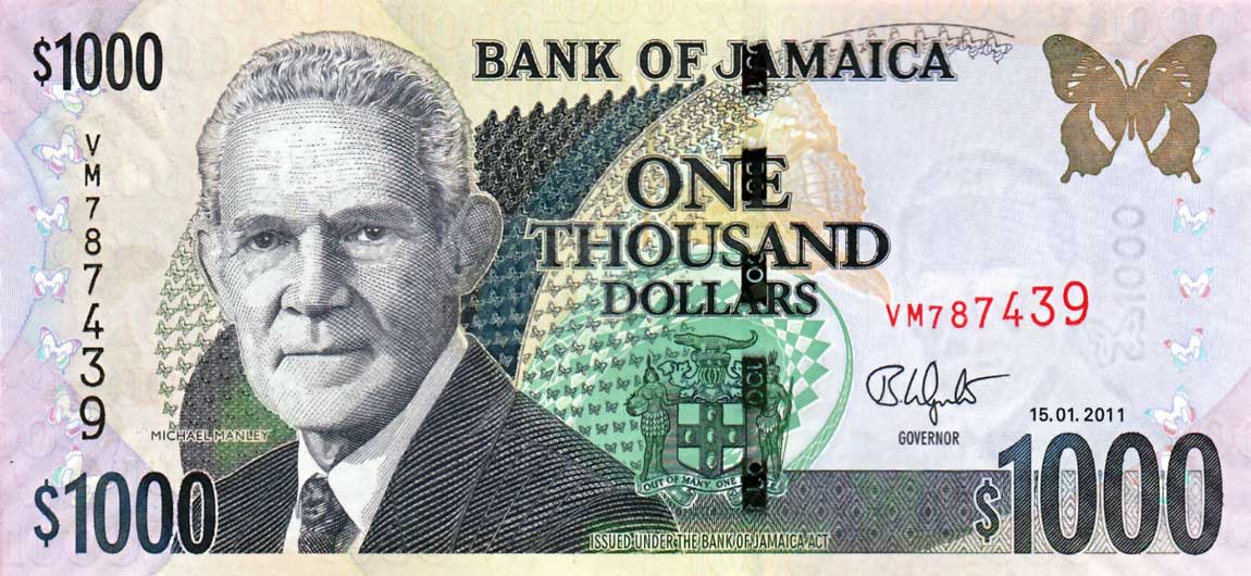 Front of Jamaica p86i: 1000 Dollars from 2011