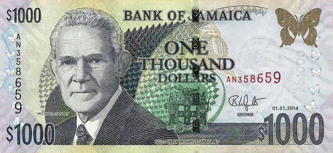 Front of Jamaica p86j: 1000 Dollars from 2014