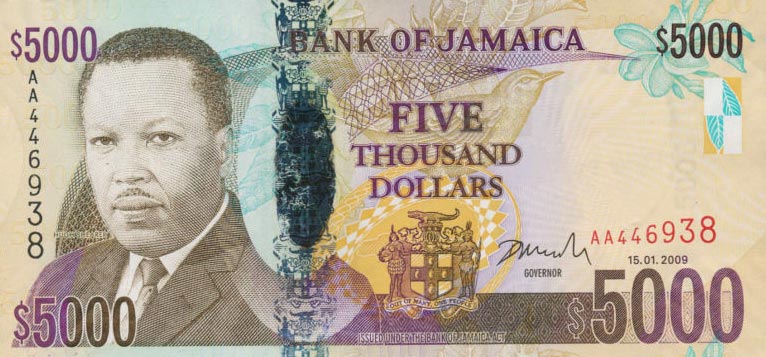 Front of Jamaica p87a: 5000 Dollars from 2009