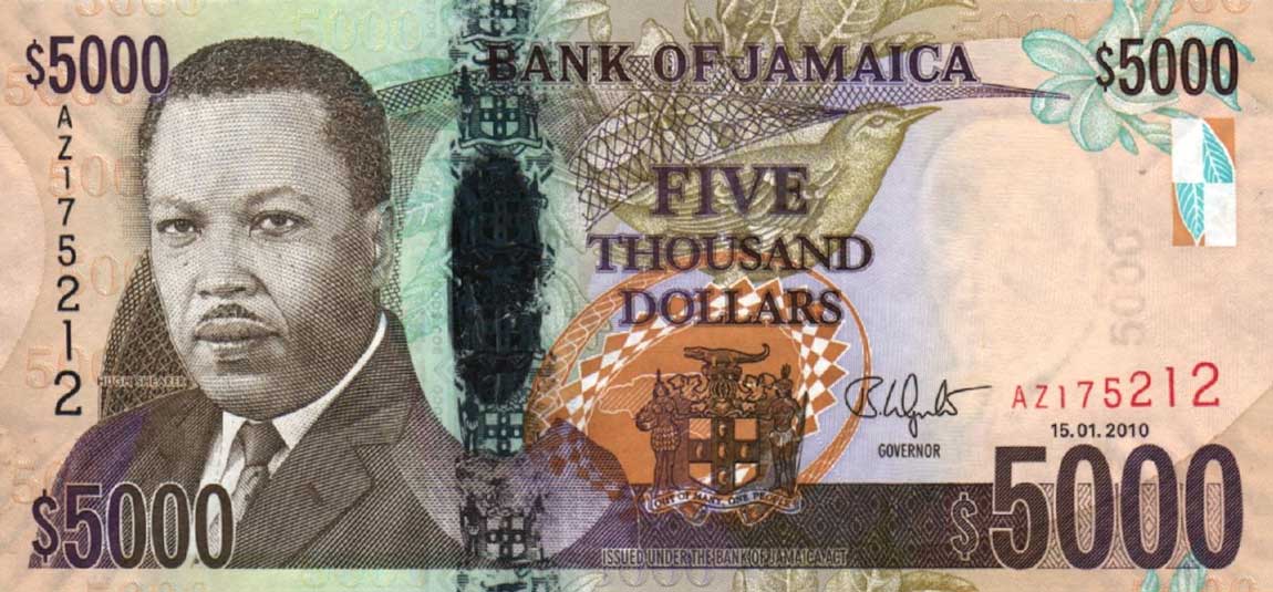 Front of Jamaica p87b: 5000 Dollars from 2010