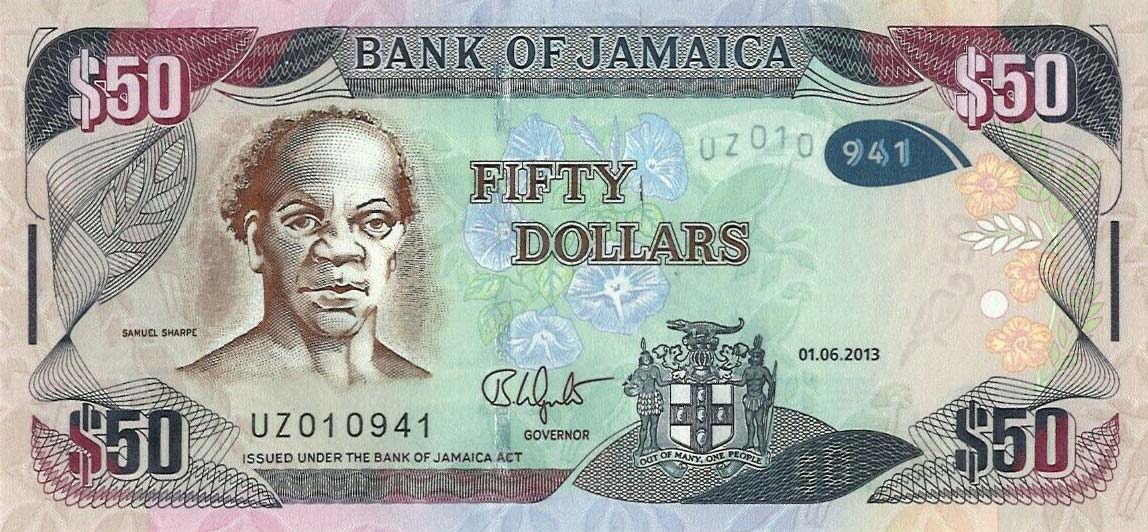 Front of Jamaica p94a: 50 Dollars from 2013