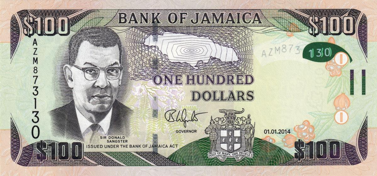 Front of Jamaica p95a: 100 Dollars from 2014