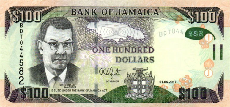 Front of Jamaica p95d: 100 Dollars from 2017