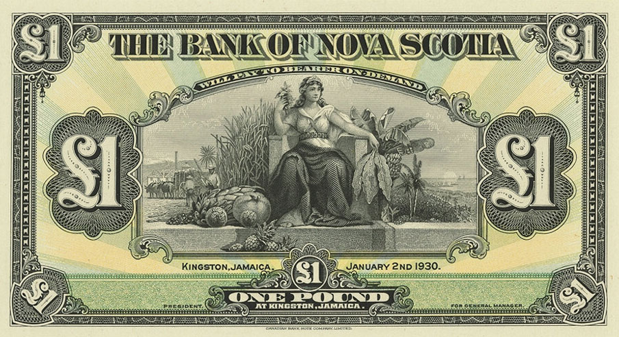 Front of Jamaica pS139p: 1 Pound from 1930