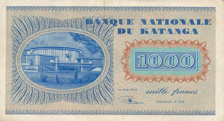 Back of Katanga p10a: 1000 Francs from 1960