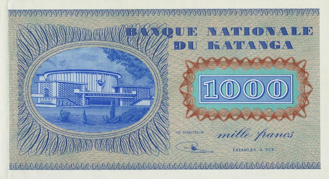 Back of Katanga p10r: 1000 Francs from 1960