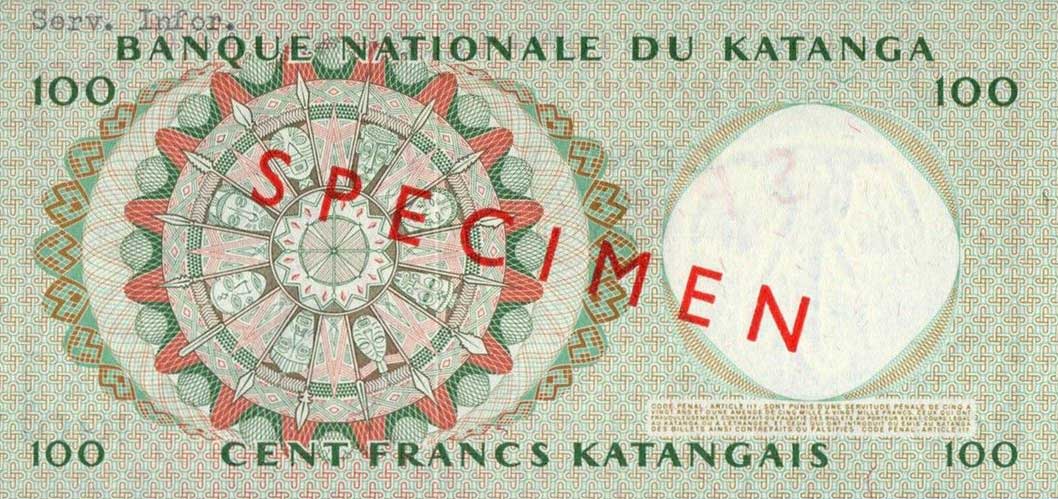 Back of Katanga p12s: 100 Francs from 1962