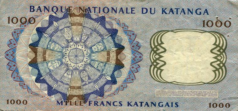 Back of Katanga p14a: 1000 Francs from 1962