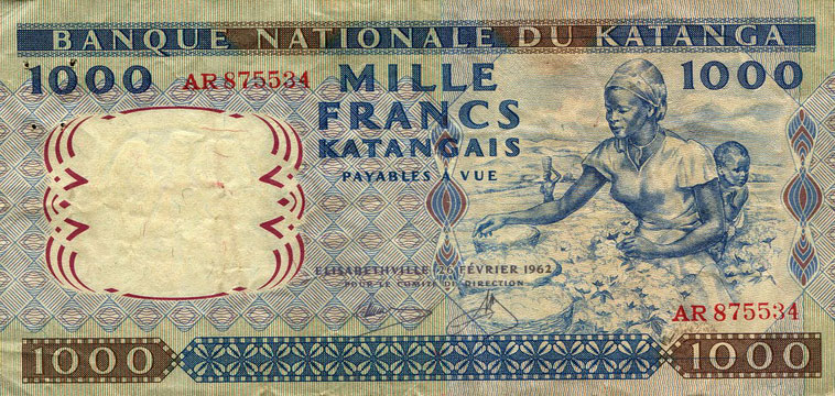 Front of Katanga p14a: 1000 Francs from 1962