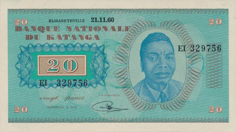 Front of Katanga p6a: 20 Francs from 1960