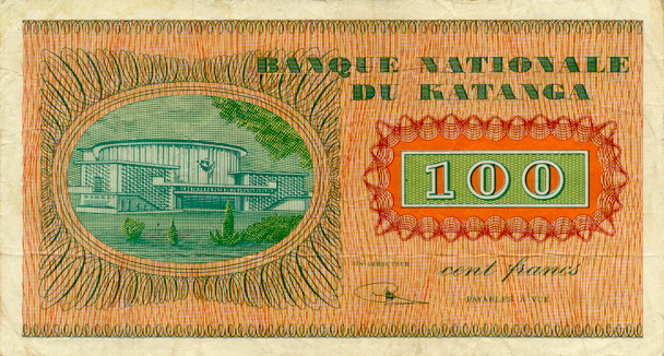 Back of Katanga p8a: 100 Francs from 1960