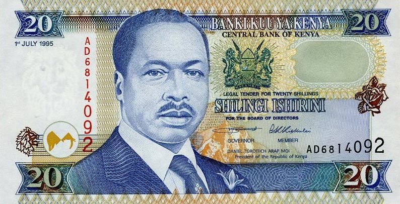 Front of Kenya p32: 20 Shillings from 1995