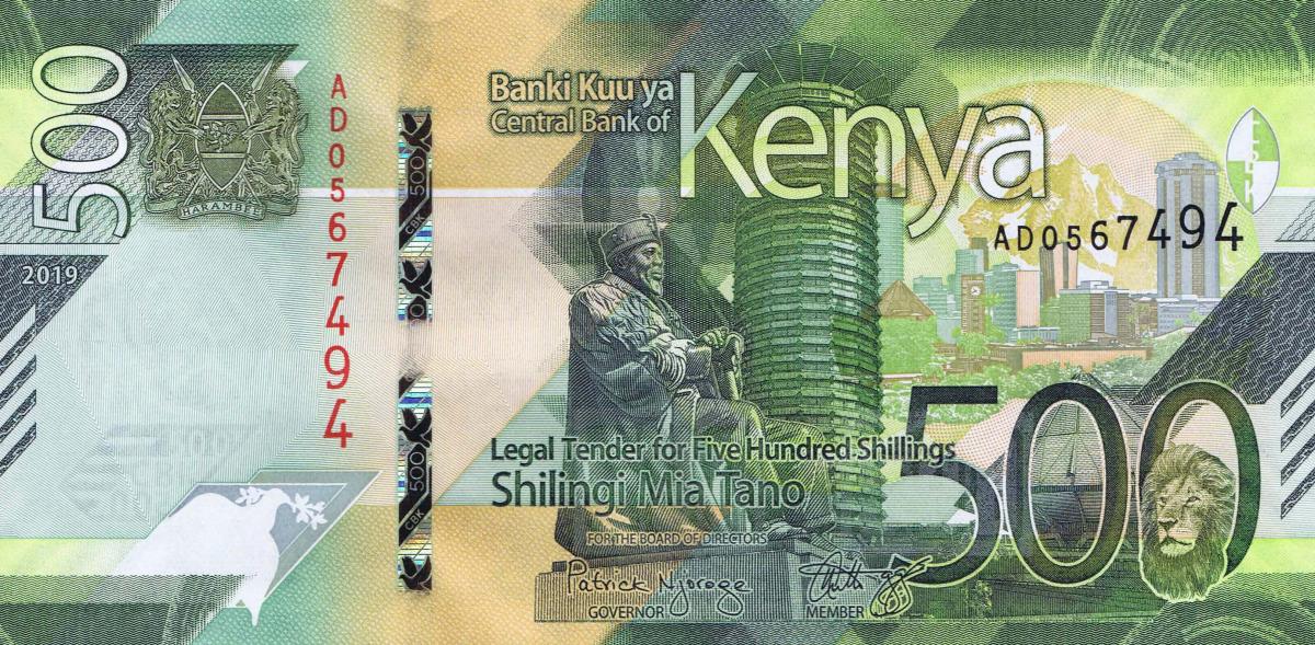 Front of Kenya p55a: 500 Shillings from 2019