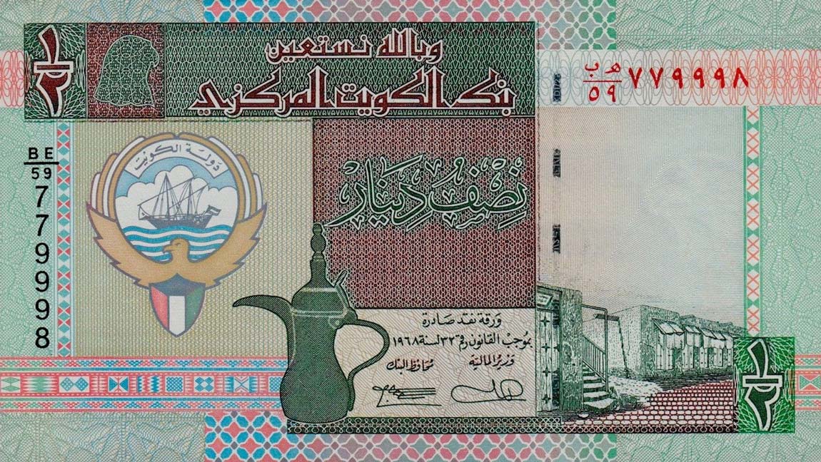 Front of Kuwait p24b: 0.5 Dinar from 1994