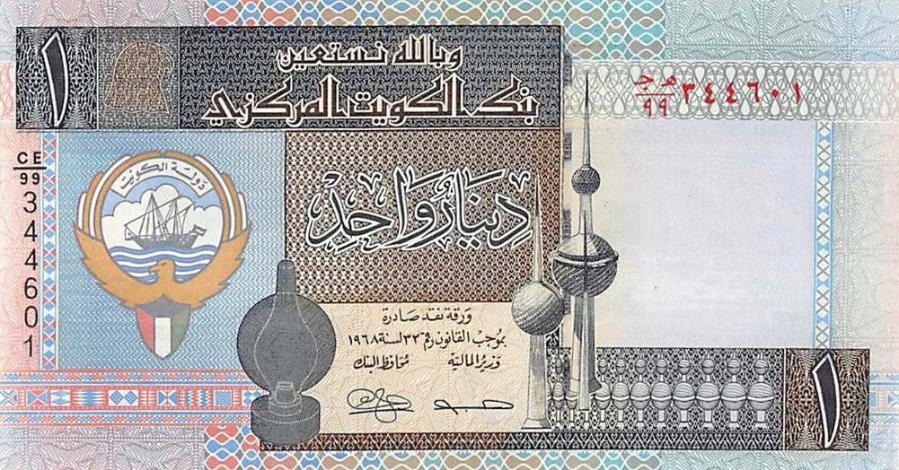 Front of Kuwait p25g: 1 Dinar from 1994