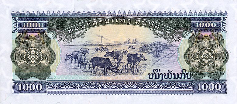 Back of Laos p32Aa: 1000 Kip from 1998