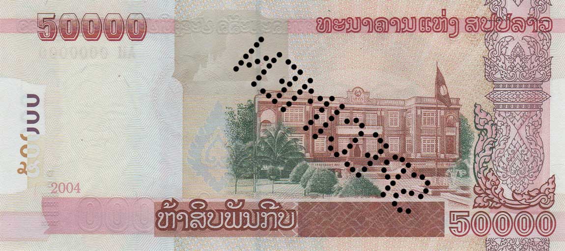 Back of Laos p38s: 50000 Kip from 2004