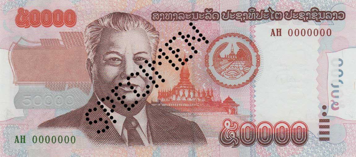 Front of Laos p38s: 50000 Kip from 2004