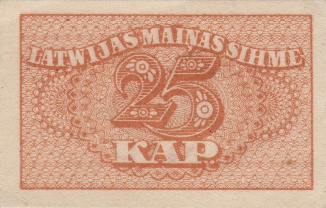 Front of Latvia p11a: 25 Kapeikas from 1920