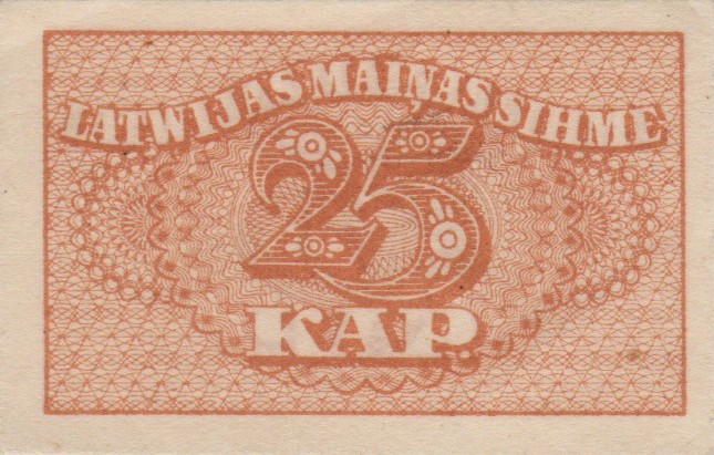 Front of Latvia p11a: 25 Kapeikas from 1920