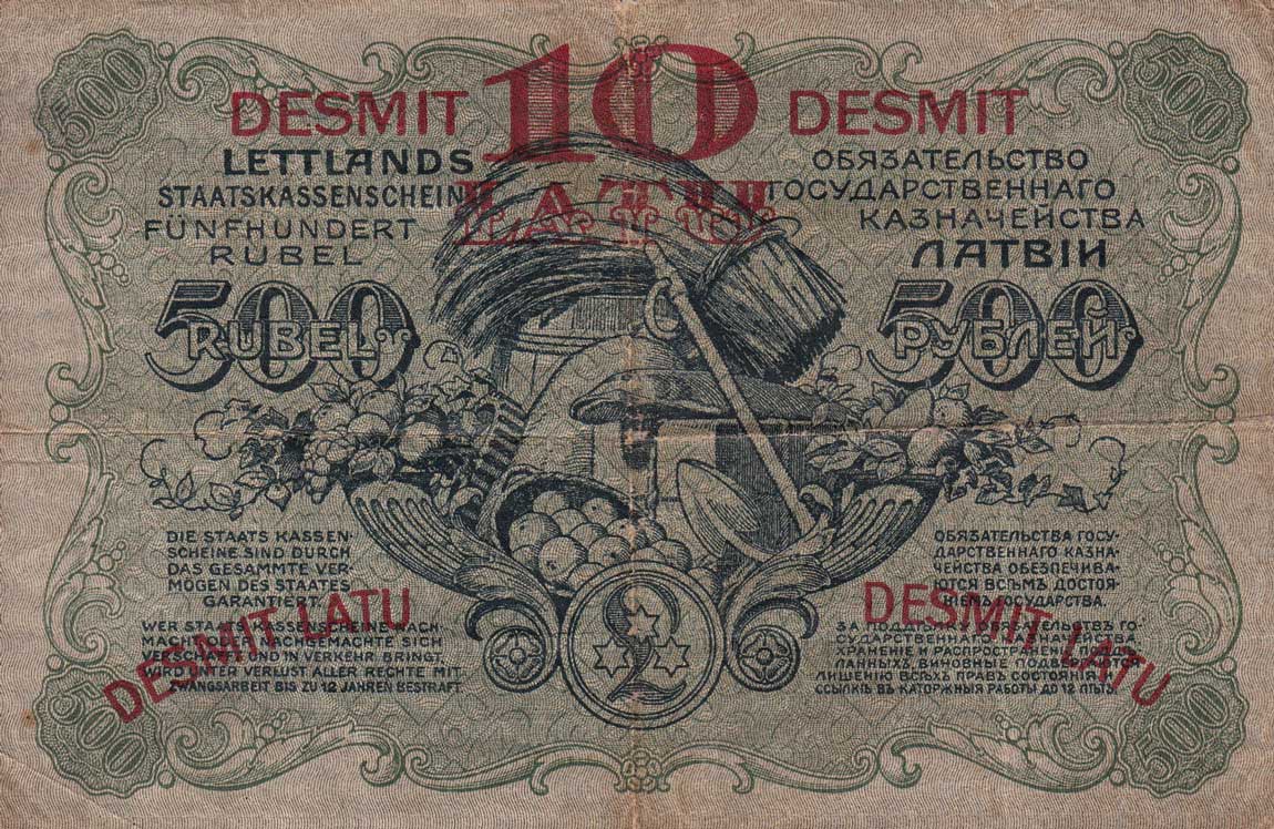 Back of Latvia p13a: 10 Latu from 1920