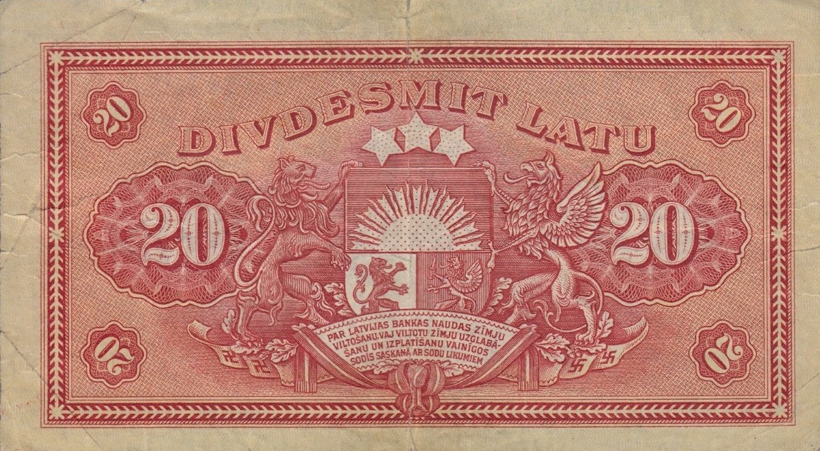 Back of Latvia p15a: 20 Latu from 1924