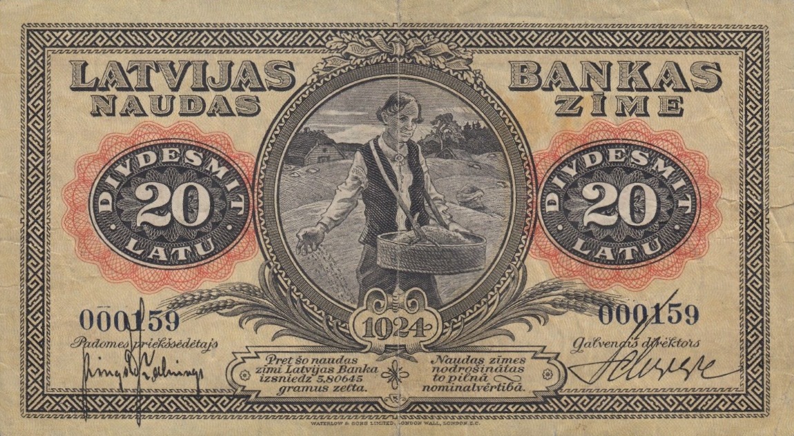 Front of Latvia p15a: 20 Latu from 1924