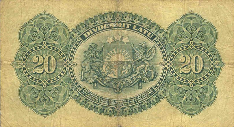 Back of Latvia p17a: 20 Latu from 1925