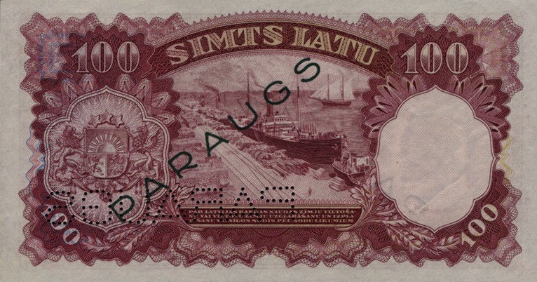 Back of Latvia p22s: 100 Latu from 1939