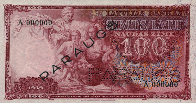 Front of Latvia p22s: 100 Latu from 1939
