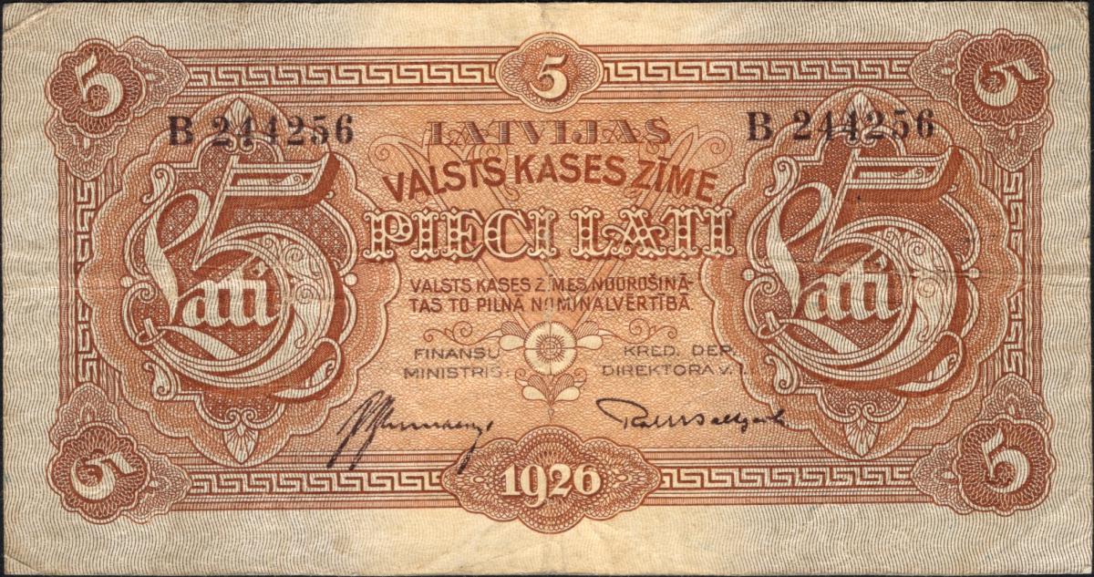 Front of Latvia p23a: 5 Lati from 1926