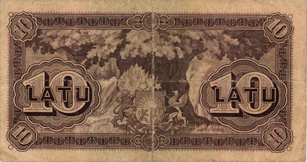 Back of Latvia p24c: 10 Latu from 1925