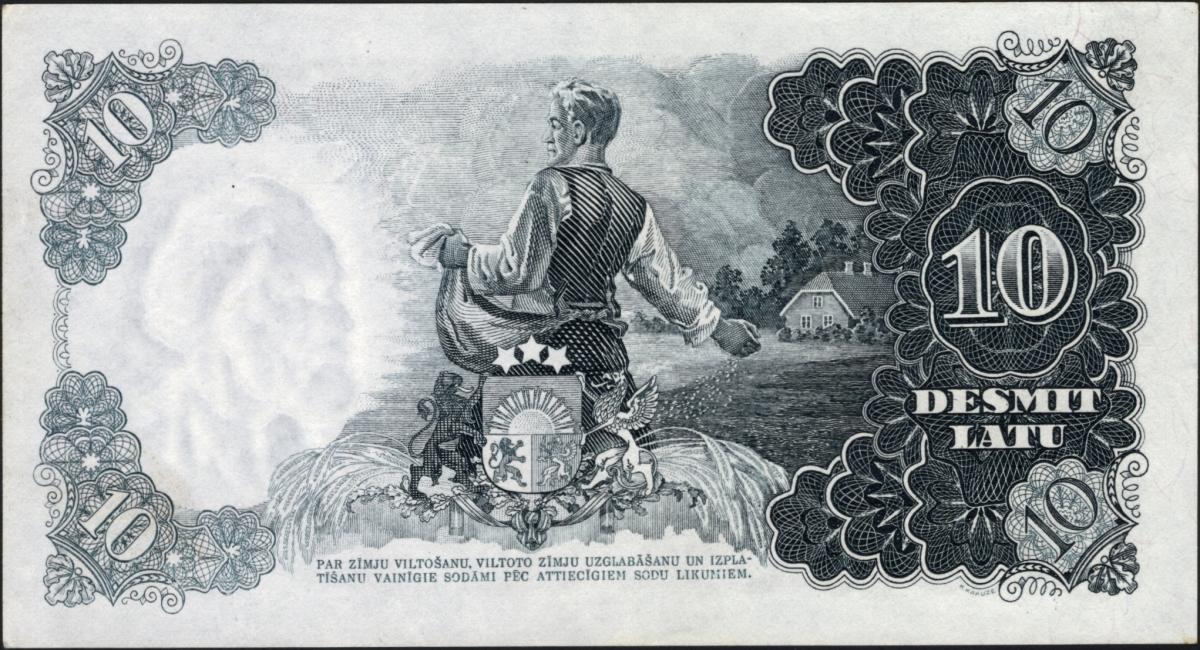 Back of Latvia p29a: 10 Latu from 1937