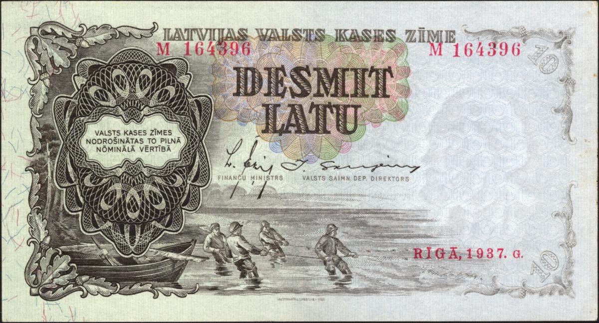 Front of Latvia p29a: 10 Latu from 1937