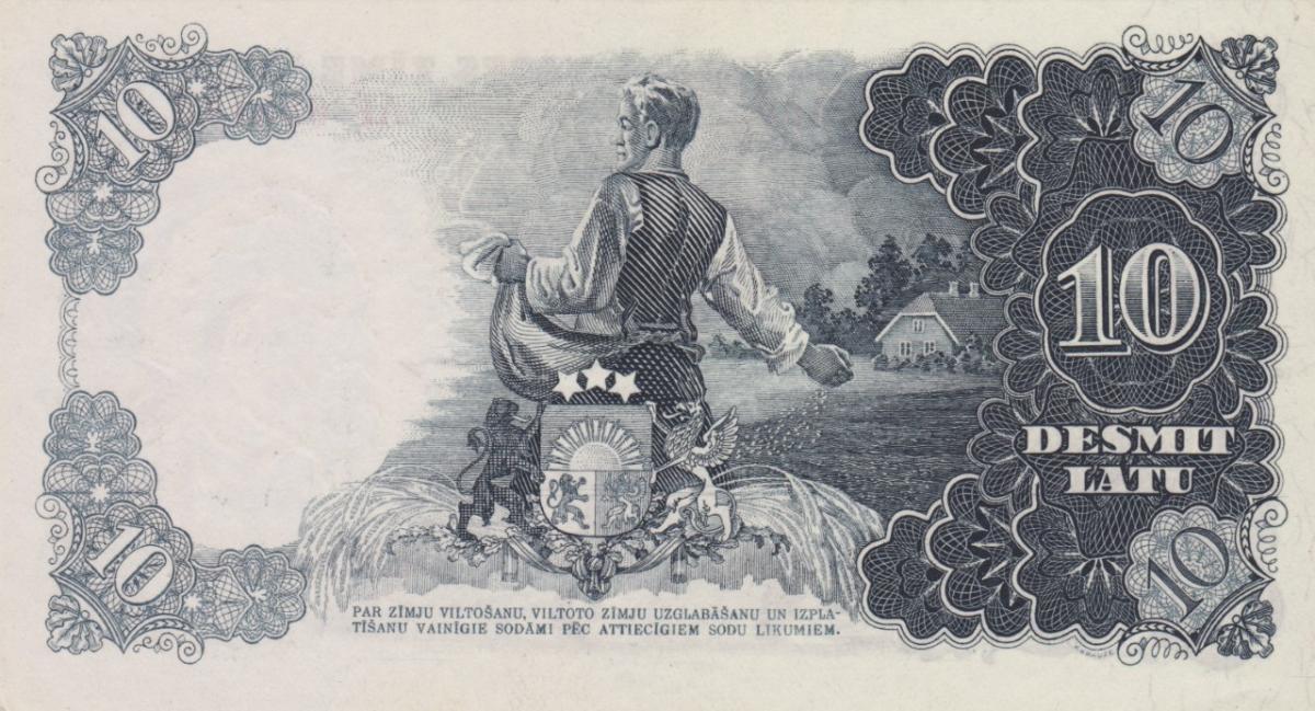 Back of Latvia p29b: 10 Latu from 1938