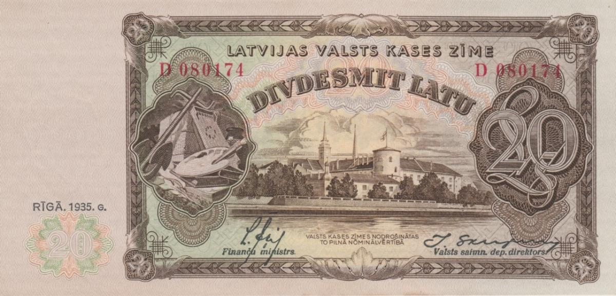 Front of Latvia p30a: 20 Latu from 1935