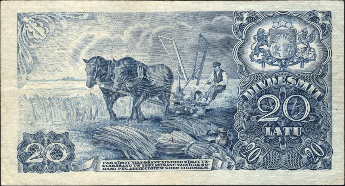 Back of Latvia p33a: 20 Latu from 1940