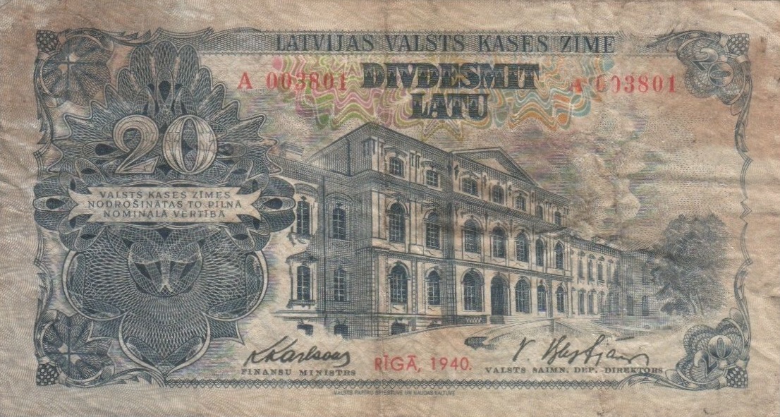 Front of Latvia p33a: 20 Latu from 1940