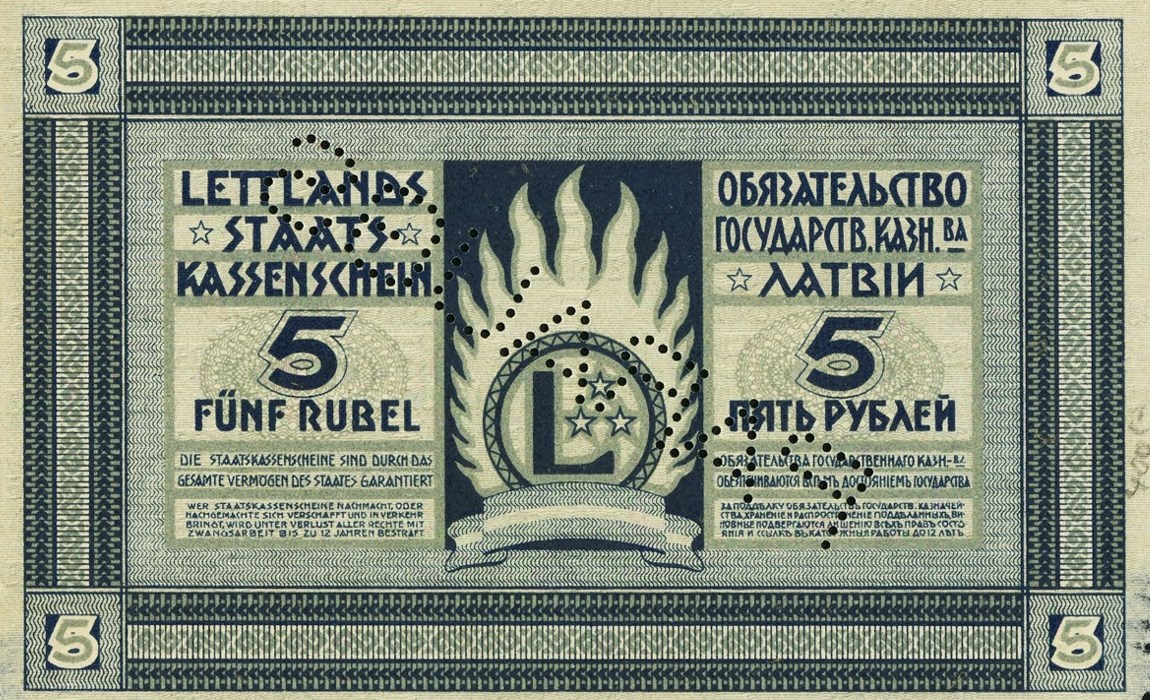 Back of Latvia p3s: 5 Rubli from 1919