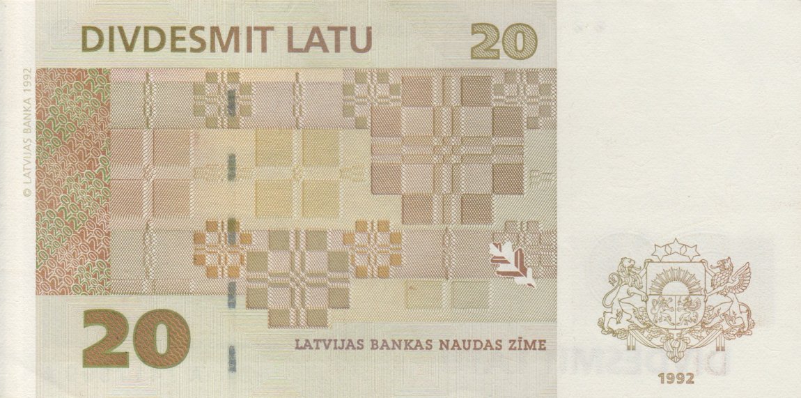 Back of Latvia p45a: 20 Latu from 1992
