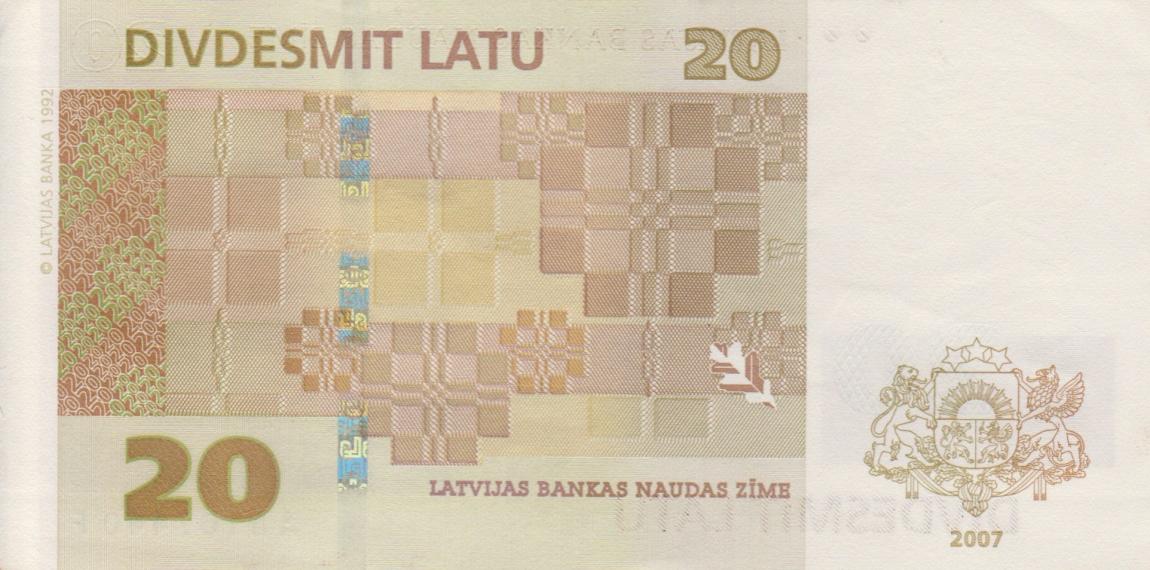 Back of Latvia p55a: 20 Latu from 2007