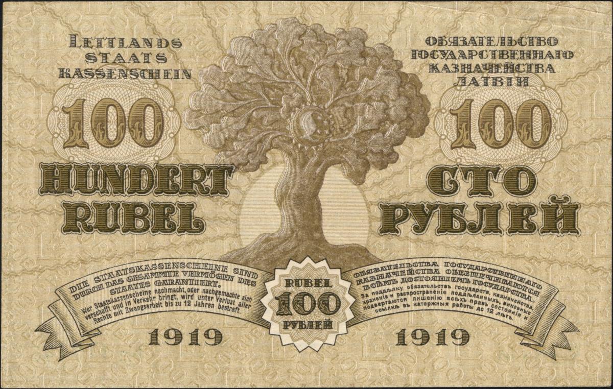 Back of Latvia p7e: 100 Rubli from 1919