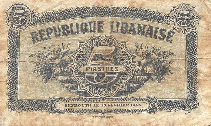 Back of Lebanon p38: 5 Piastres from 1944