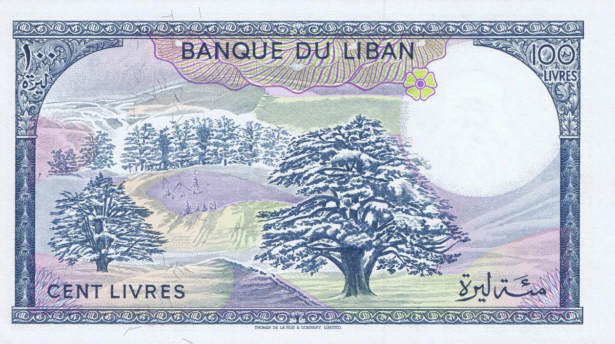 Back of Lebanon p66d: 100 Livres from 1988