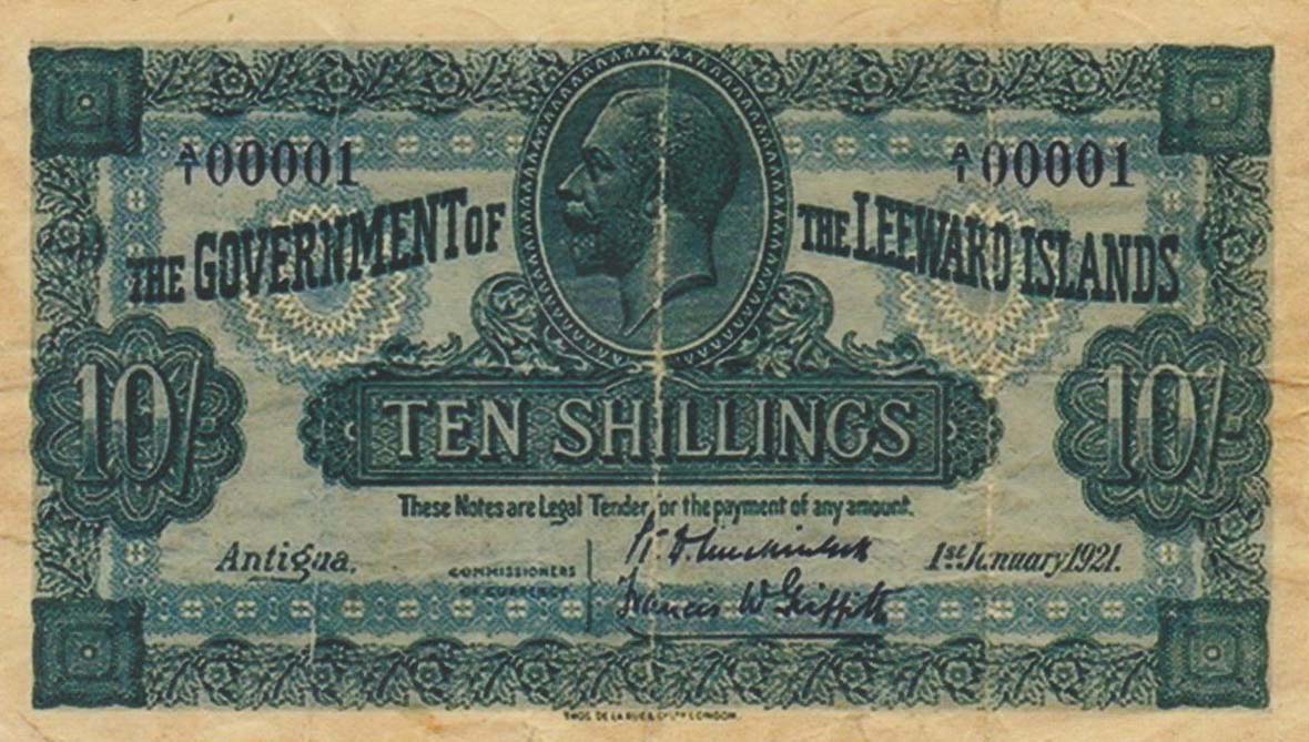 Front of Leeward Islands p2: 10 Shillings from 1921